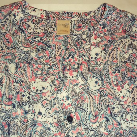 Blouse button-down 14W shirt Paisley Print Crepe relaxed top long sleeve - Picture 8 of 9